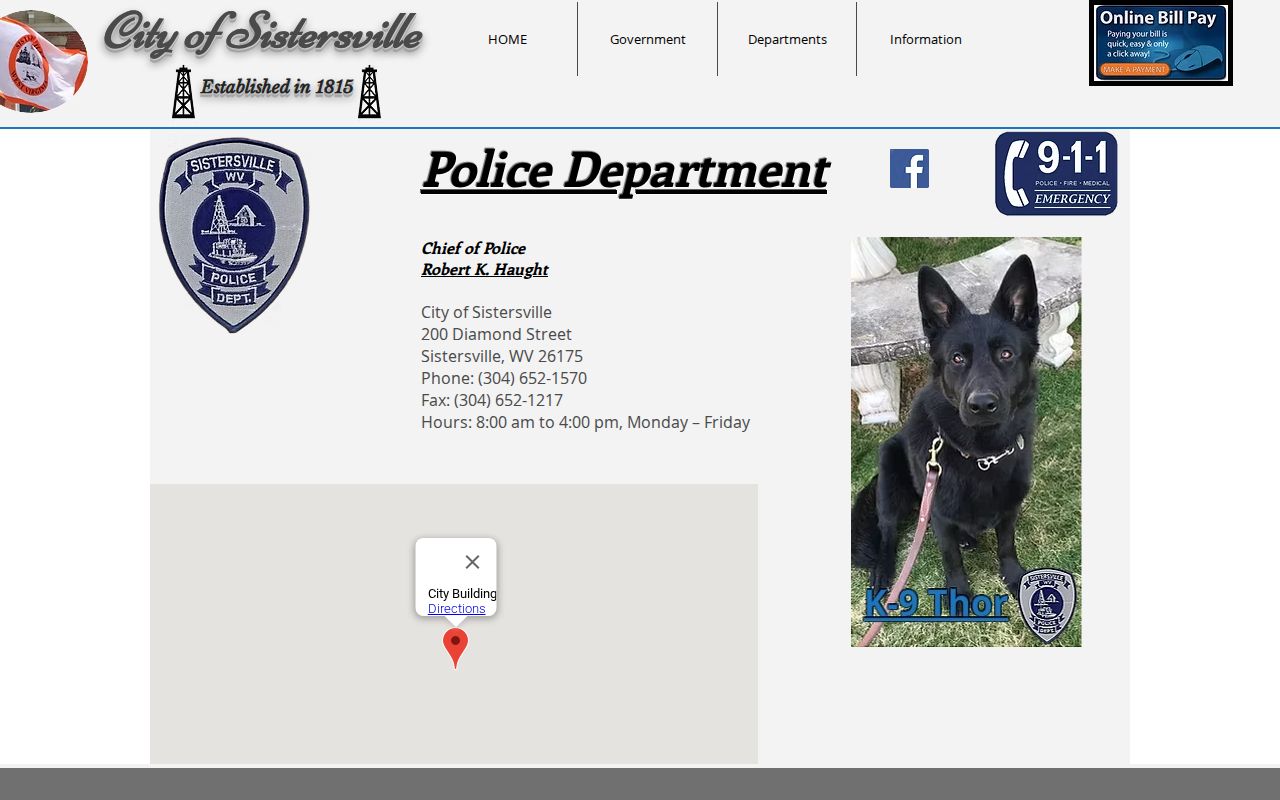Sistersville court records police contact building
